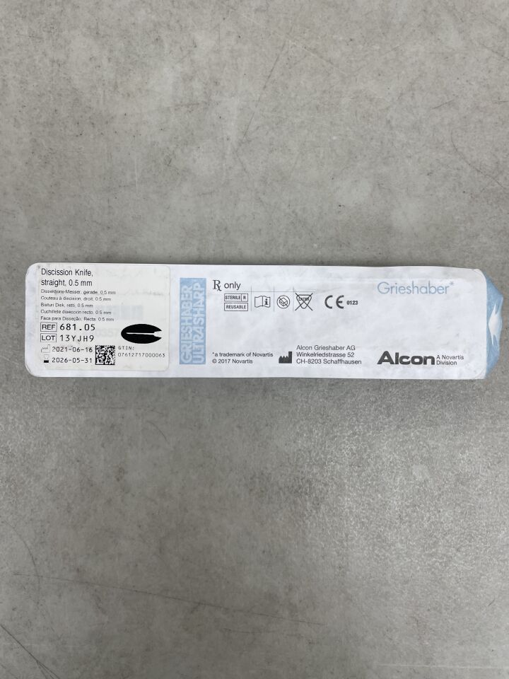 681.05 - ALCON - Cuchillo de corte ultraafilado Grieshaber, recto, reutilizable (unidad) - (Fecha de caducidad: 31/05/2026)