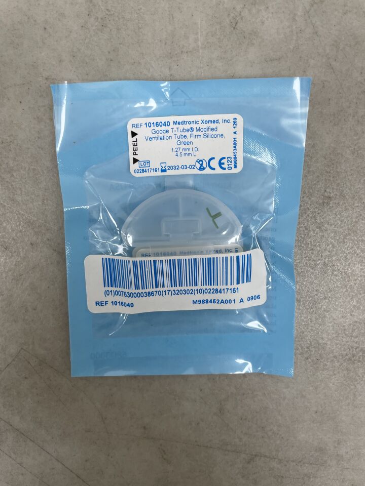 1016040 - MEDTRONIC - Goode T-Tube Modified Ventilation Tube, Firm Silicone, Green 1.27mm x 4.5mm , ( EA ) - ( Expiry Date : 2032-03-02 )