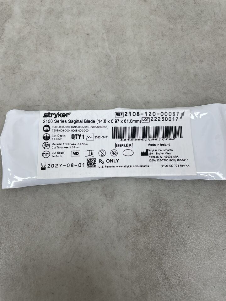 2108-120-000S7 - STRYKER - Sagittal Blade 14.8mm x 61mm x 0.97mm , ( EA ) - ( Expiry Date : 2027-08-01 )