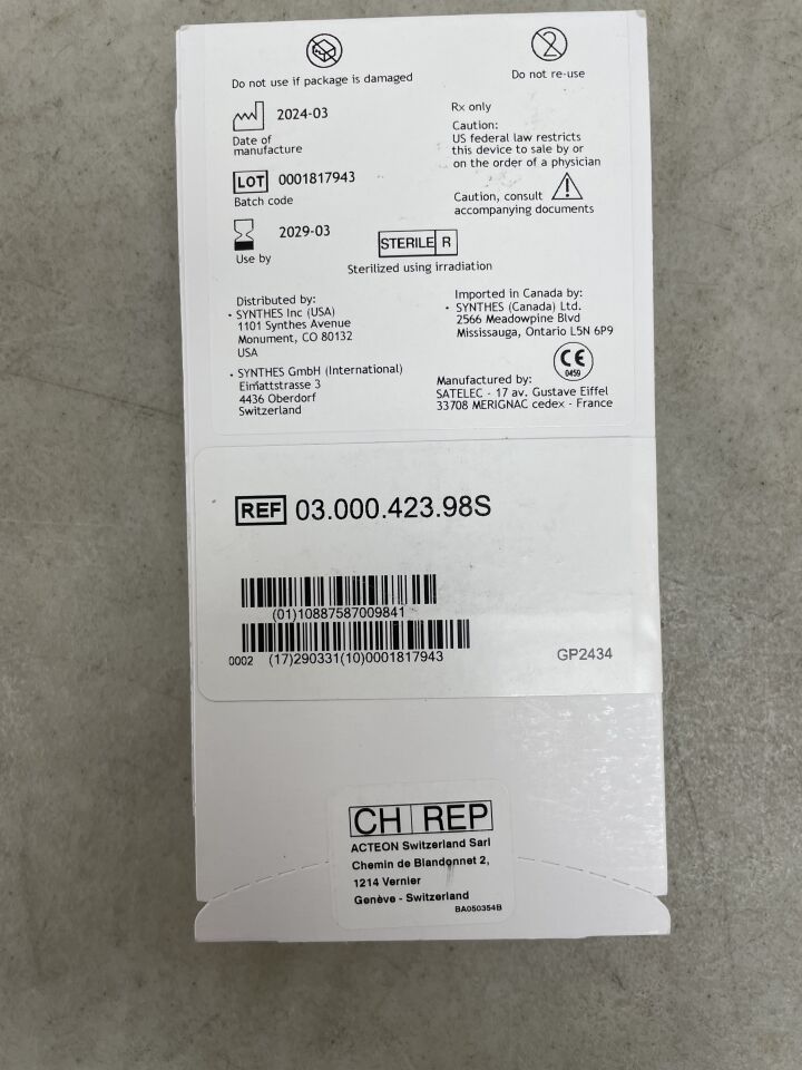 03.000.423.98S - SYNTHES - Scalpel, 1.2 x 32.1mm, (EA) - ( Expiry Date: 2029-03-01 )