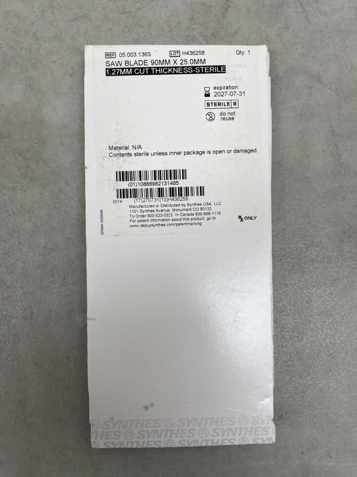 05.003.136S - SYNTHES - Sterile Aggressive Saw Blade, 90 L x 25 mm W, (BX/1) - ( Expiry Date: 2027-07-31 )