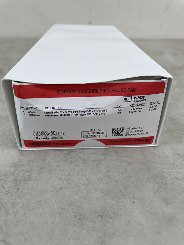 V-2526 - TELEFLEX - DEKNATEL TEVDEK 綠色編織硬墊片 3/8" x 3/16" x 1/16",C-2,C-2針/尺寸- 2-0,(盒/12)-(有效期限:2029-10-30)