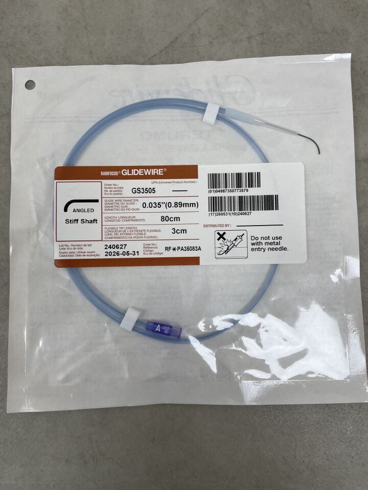 GS3505 - TERUMO - glidewire: 0.035" x 80cm, angled, stiff , ( EA ) - ( Expiry Date : 2026-05-31 )
