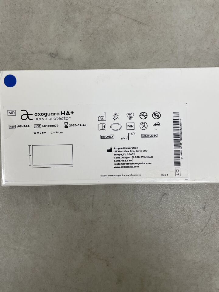 AGHA24 - AXOGEN - AxoGuard HA+ Nerve Protector Extracellular Matrix (ECM) 2cm x 4cm, (BX/1) - ( Expiry Date: 2025-09-26 )