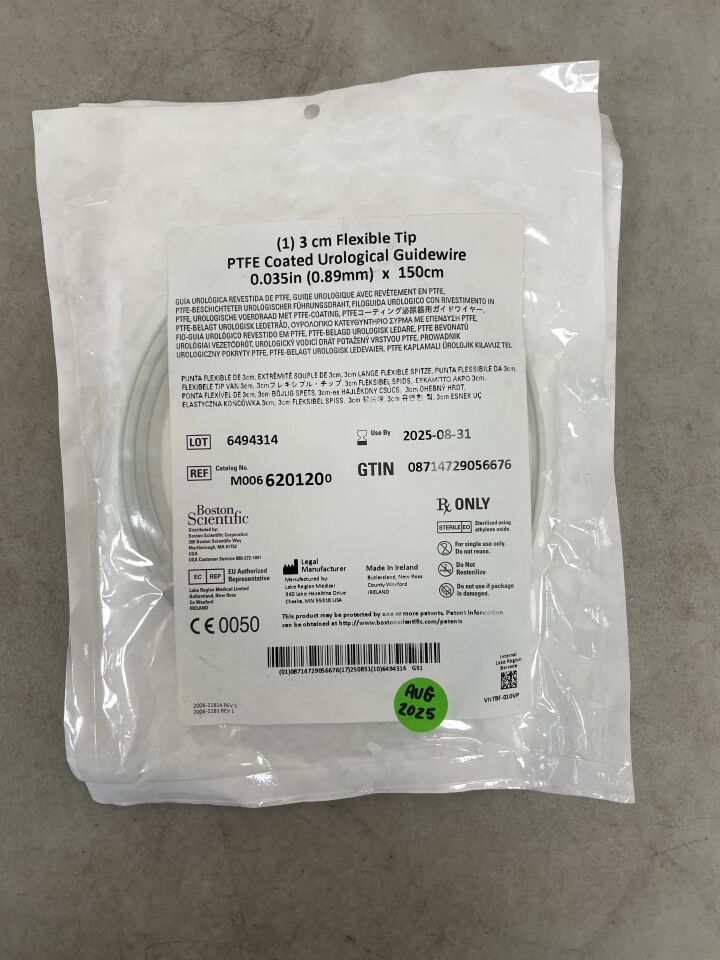 620120 - BOSTON SCIENTIFIC - PTFE Coated Urological Guidewire - Flexible Tip - .035" x 150cm, (EA) - ( Expiry Date: 2025-08-31 )