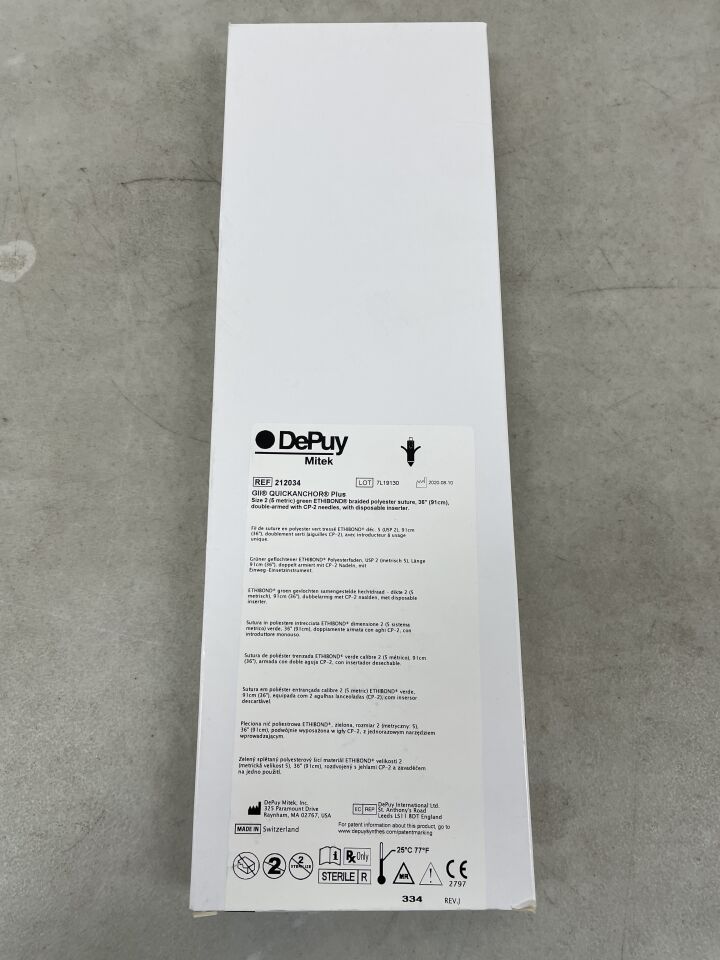 212034 - DEPUY - GII QuickAnchor Plus Size 2 (5metric) Green ETHIBOND Braided polyester suture 36in, (BX/1) - ( Expiry Date: 2025-07-31 )