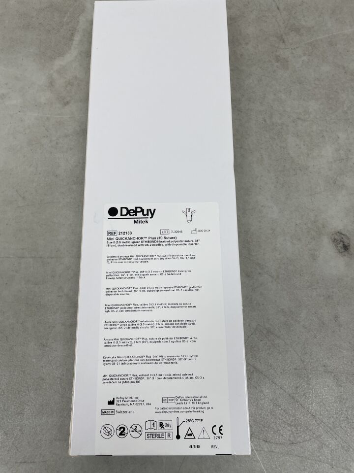 212133 - DEPUY - Mini QuickAnchor Plus Ti/Nitinol Suture Anchor with Ethibond Ti/Nitinol Suture, (BX/1) - ( Expiry Date: 2025-08-31 )