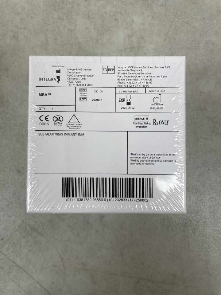 050108 - INTEGRA - Subtalar MBA, Implant 8mm
, (1/BX) - ( Expiry Date: 2025-08-02 )