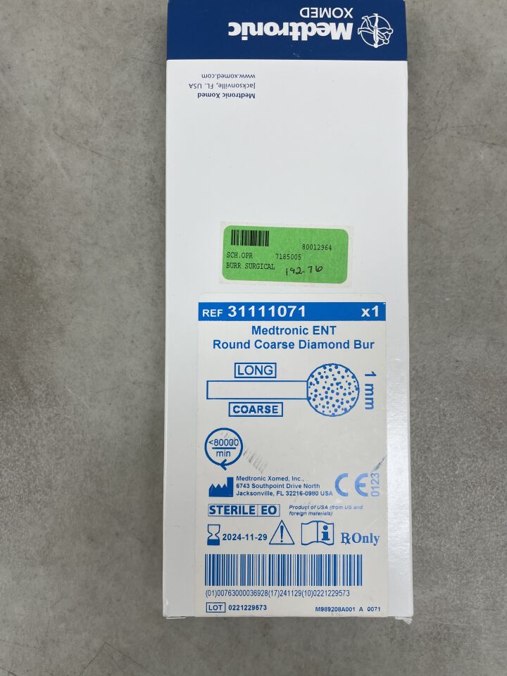 31111071 - MEDTRONIC - Indigo Stainless Steel Long Round Coarse Diamond Otologic Burr, 1 dia. x 72 mm Length, (BX/1) - ( Expiry Date: 2024-11-29 )