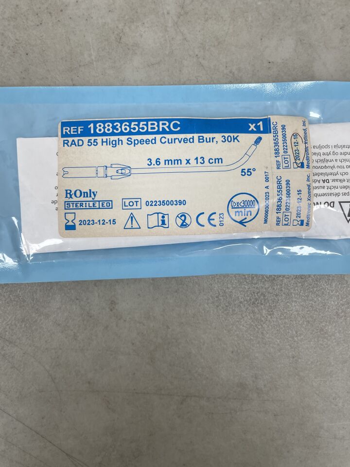 1883655BRC - MEDTRONIC - 30K RAD 55 High Speed Curved Bur, 3.6mm x 13cm, 55°, (EA) - ( Expiry Date: 2023-12-15 )