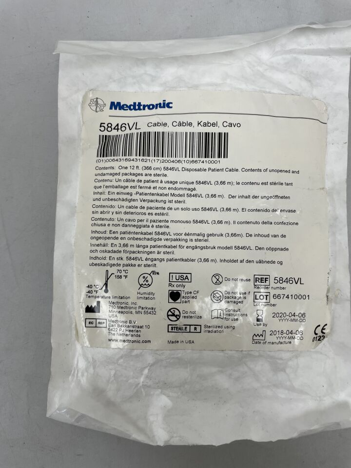 5846VL - MEDTRONIC - cable, patient, ventricle, sterile, disp, 12" , (EA) - ( Expiry Date: 2024-02-11 )