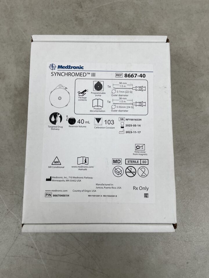 8667-40 - MEDTRONIC - SynchroMed III Intrathecal Programmable Implantable Pump 40ml Reservoir for Targeted Drug Delivery, (BX/1) - ( Expiry Date: 2025-05-14 )