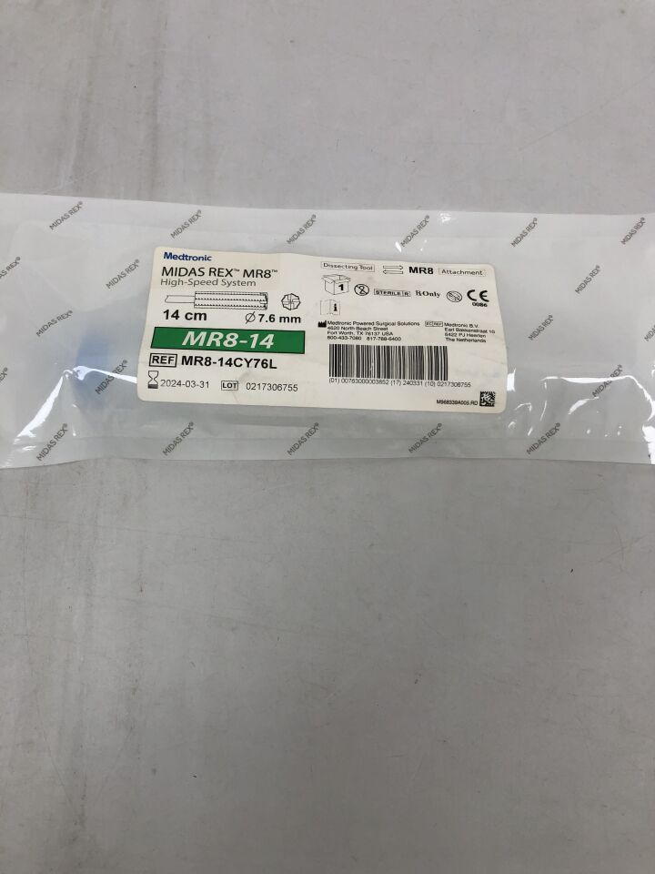 MR8-14CY76L - MEDTRONIC - Midas Rex Dissecting Tool Attachment, MR8, 14cm, 7.6mm diameter, (EA) - ( Expiry Date: 2024-03-31 )