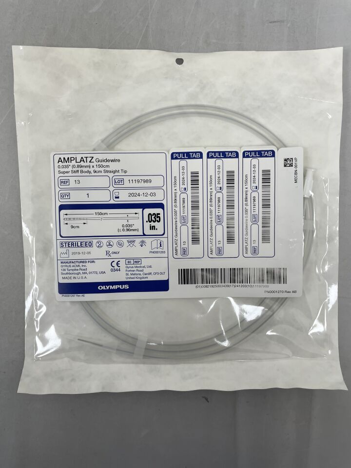 13BX - OLYMPUS - Amplatz PTFE Guidewire 0.035" x 150cm Super Stiff Body, 9cm Straight Tip, (EA) - ( Expiry Date: 2024-12-03 )