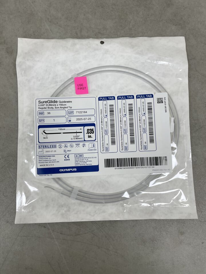 36BX - OLYMPUS - Guidewire 0.035" x 150cm Regular Body, 3cm Angled Tip, (EA) - ( Expiry Date: 2025-07-25 )