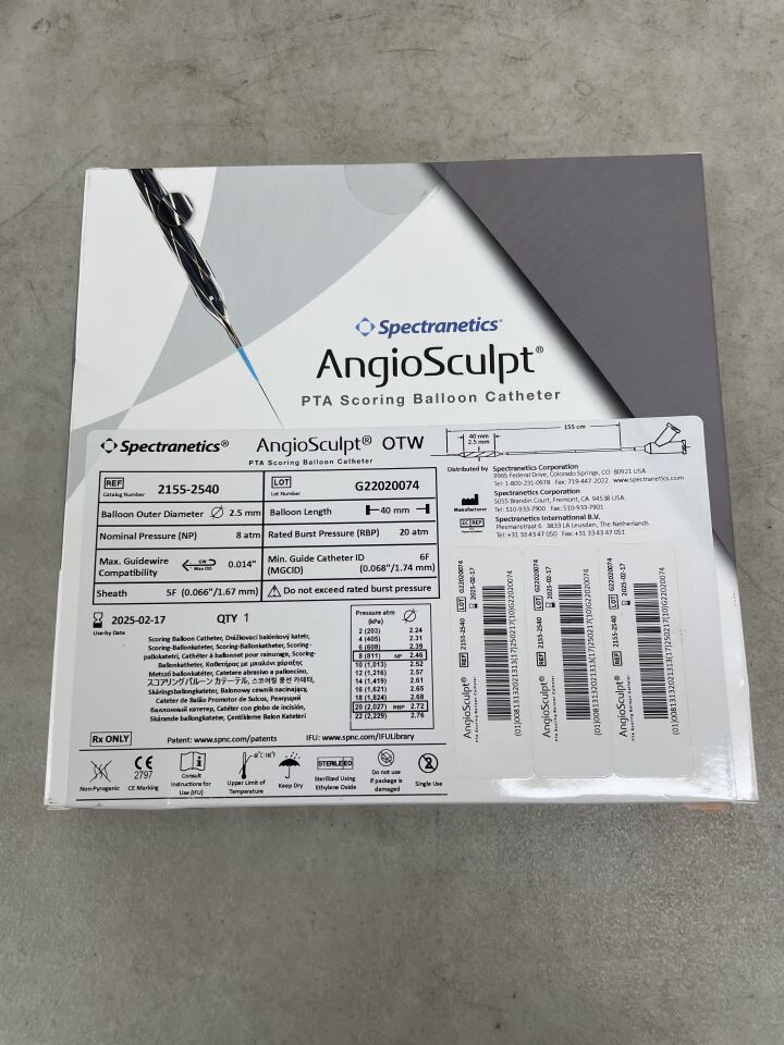 2155-2540 - SPECTRANETICS - AngioSculpt PTA Scoring Balloon Catheter: 2.5mm x 40mm x 155cm, 0.014" OTW, (BX/1) - ( Expiry Date: 2025-02-17 )