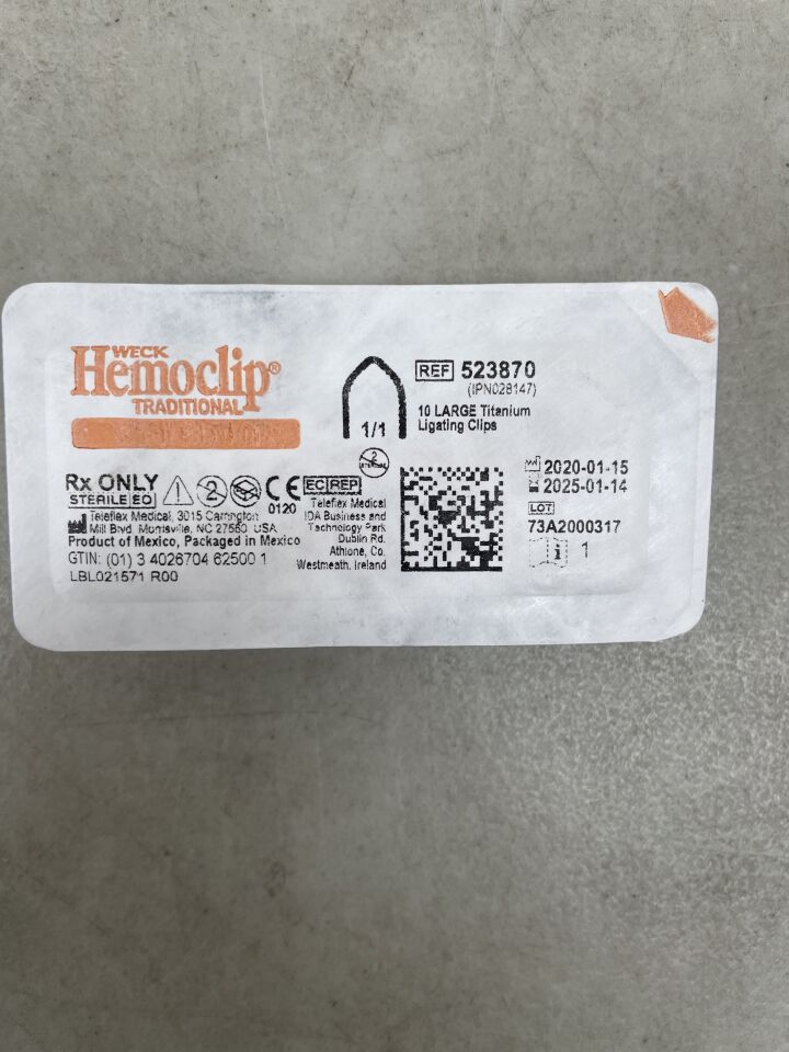523870 - TELEFLEX - Weck Hemoclip Traditional Titanium Ligating Clips, Large (10/PK), (EA) - ( Expiry Date: 2025-01-14 )