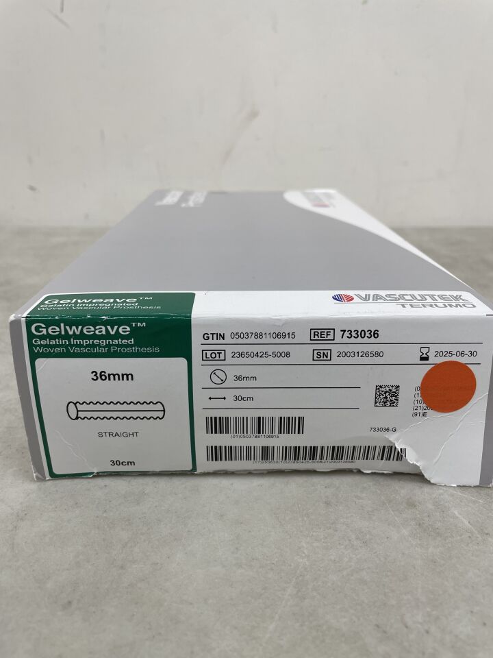 733036 - TERUMO - Vascutek Gelweave Vascular Graft, Straight 36mm x 30cm, (BX/1) - ( Expiry Date: 2025-06-30 )