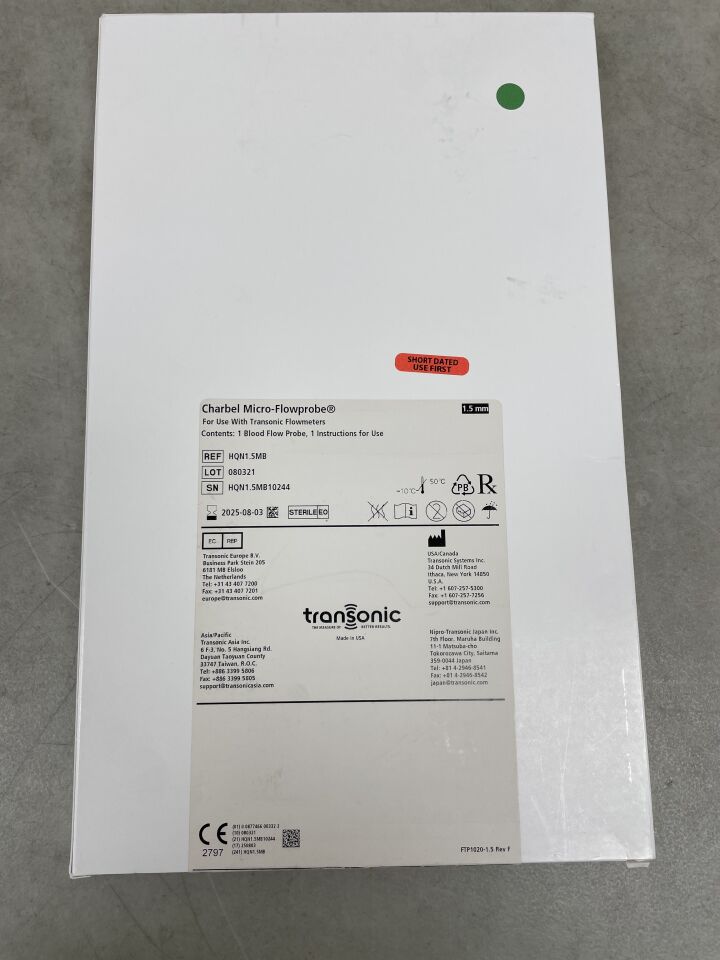 HQN1.5MB - TRANSONIC - CHARBEL MICRO-FLOWPROBE, blood flow probe, 1.5mm, (BX/1) - ( Expiry Date: 2025-08-03 )