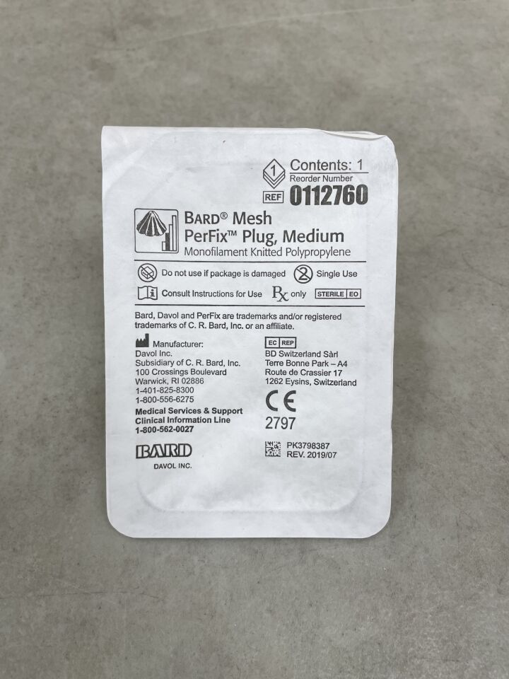112760 - BARD - Mesh Perfix Plug: Medium, 3.3cm x 3.9cm, (EA) - ( Expiry Date: 2025-07-28 )