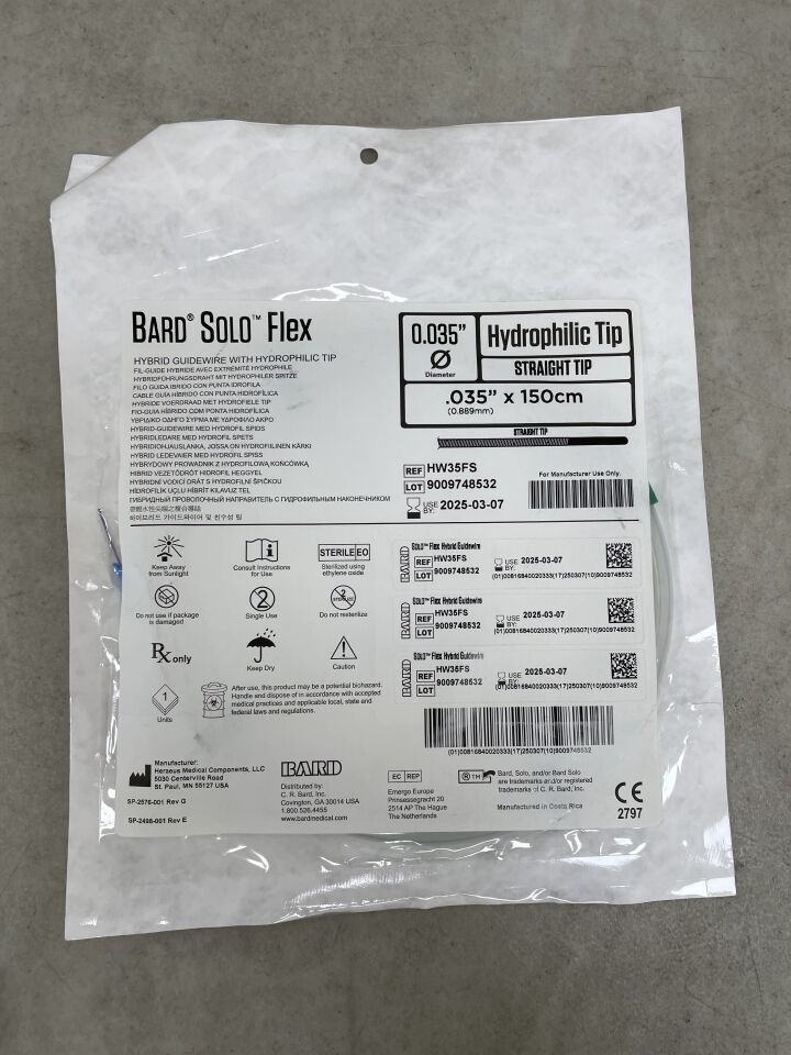 HW35FS - BARD - Solo Flex Hybrid Guidewire, Hydrophilic 0.035" x 150cm, Straight, (EA) - ( Expiry Date: 2025-03-07 )