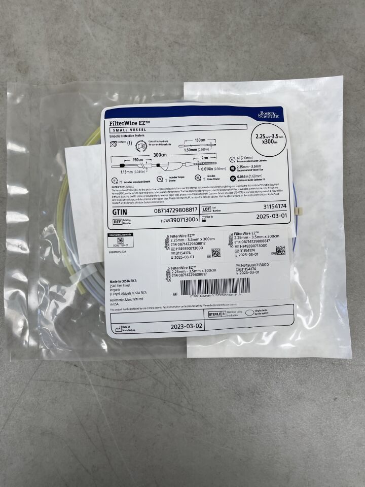 39071300 - BOSTON SCIENTIFIC - FilterWire EZ Embolic Protection System - Small Vessel - 2.25mm-3.5mm x 300cm, (EA) - ( Expiry Date: 2025-03-01 )
