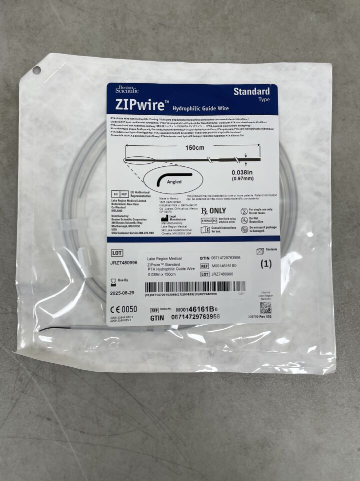 46161B - BOSTON SCIENTIFIC - ZIPwire PTA Hydrophilic Guidewire - Standard, Angled - .038" x 150cm, (EA) - ( Expiry Date: 2025-08-29 )
