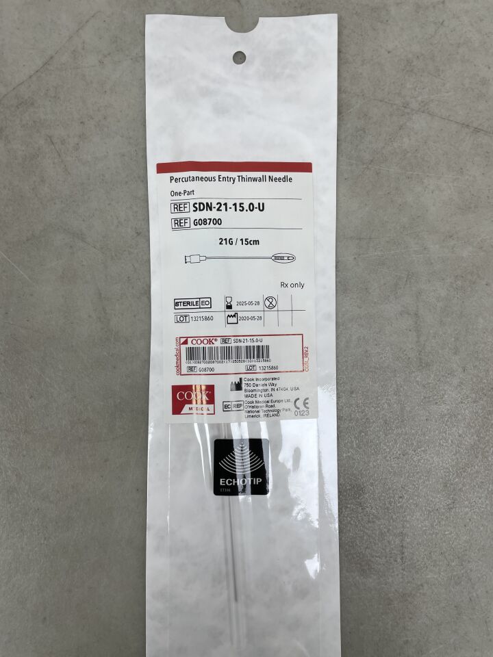 G08700 - COOK - One Part Percutaneous Entry Needle w/o Baseplate, EchoTip 21G x 15cm, (EA) - ( Expiry Date: 2025-05-28 )