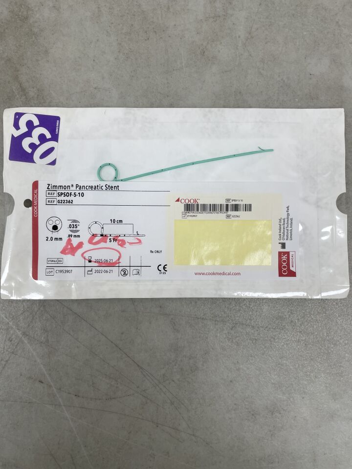 G22362 - COOK - Zimmon Pancreatic Stent 5F x 10cm, (EA) - ( Expiry Date: 2025-06-21 )