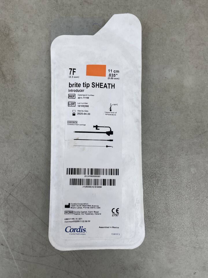 401-711M - CORDIS - Brite Tip SHEATH Introducer - 7Fr x 11cm x .035", (EA) - ( Expiry Date: 2025-04-30 )
