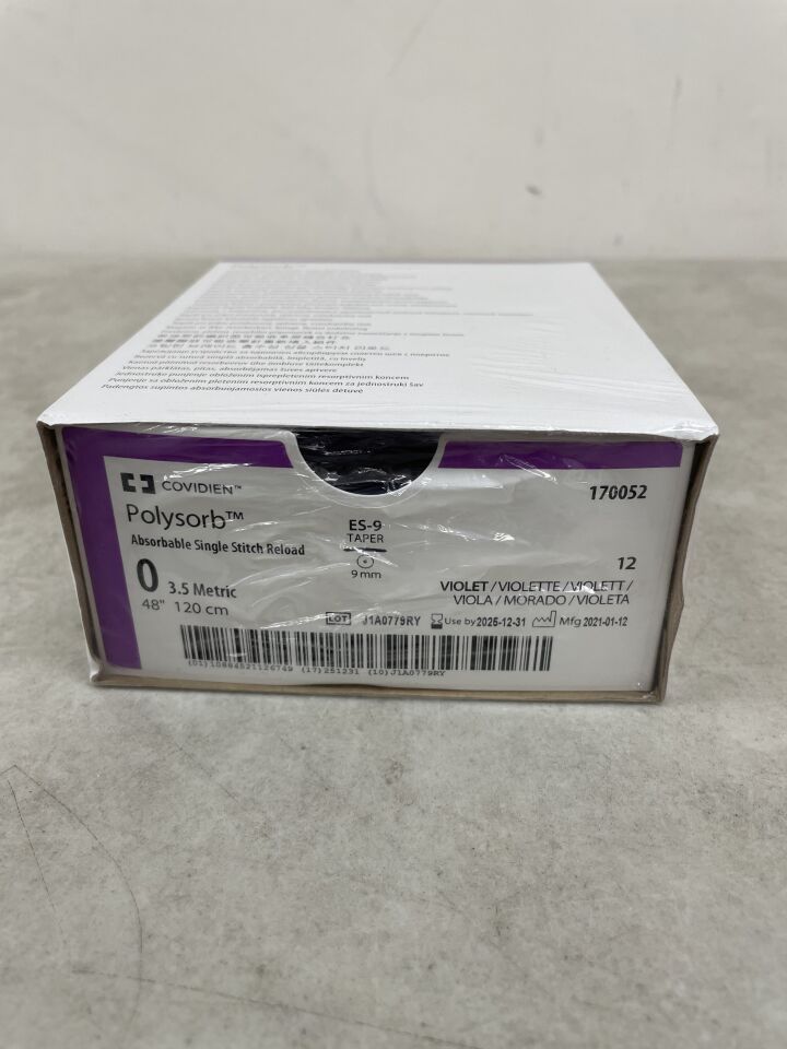 170052 - COVIDIEN - 0 Medtronic Endo Stitch Polysorb violet 48" ES-9 taper, (BX/12) - ( Expiry Date: 2025-12-31 )