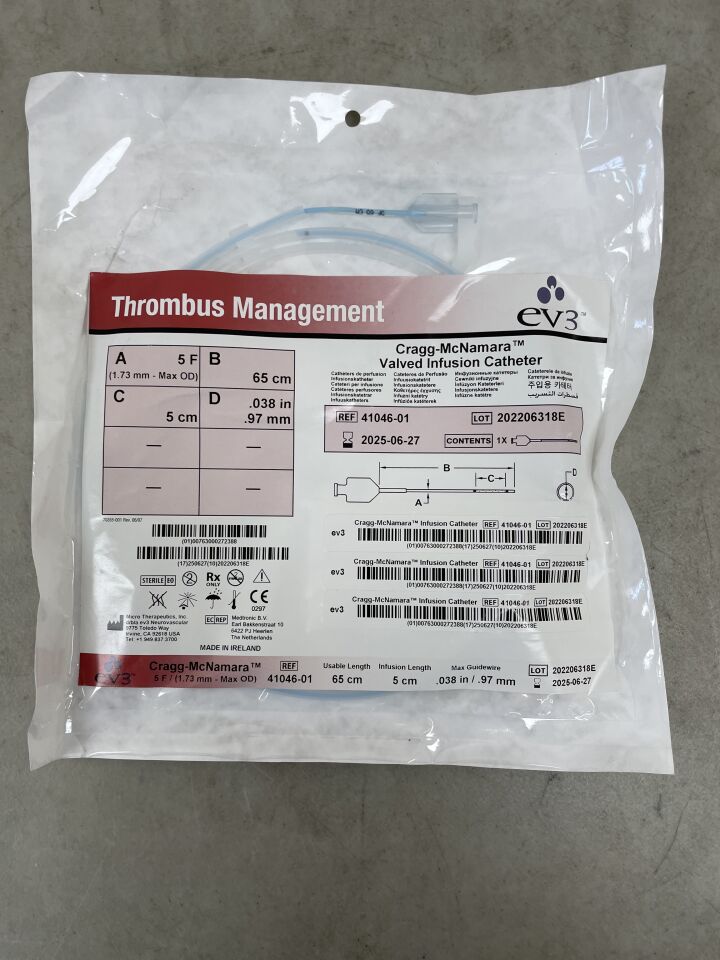 41046-01 - EV3 - Cragg-McNamara Valved Infusion Catheter 5F x 65cm x 5cm, (EA) - ( Expiry Date: 2025-06-27 )