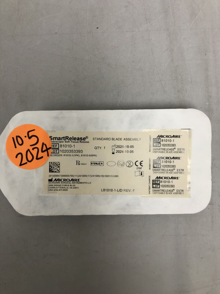 81010 - MICRO-AIRE - SmartRelease, Endoscopic Soft Tissue Release, Standard Blade Assembly, (EA) - ( Expiry Date: 2025-05-18 )