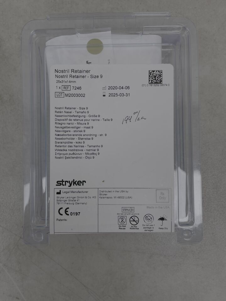 7246 - STRYKER - Nostril Retainer, Symmetric Straight Wings, 25mm x 31mm x 14mm, Size 9, (EA) - ( Expiry Date: 2025-03-31 )