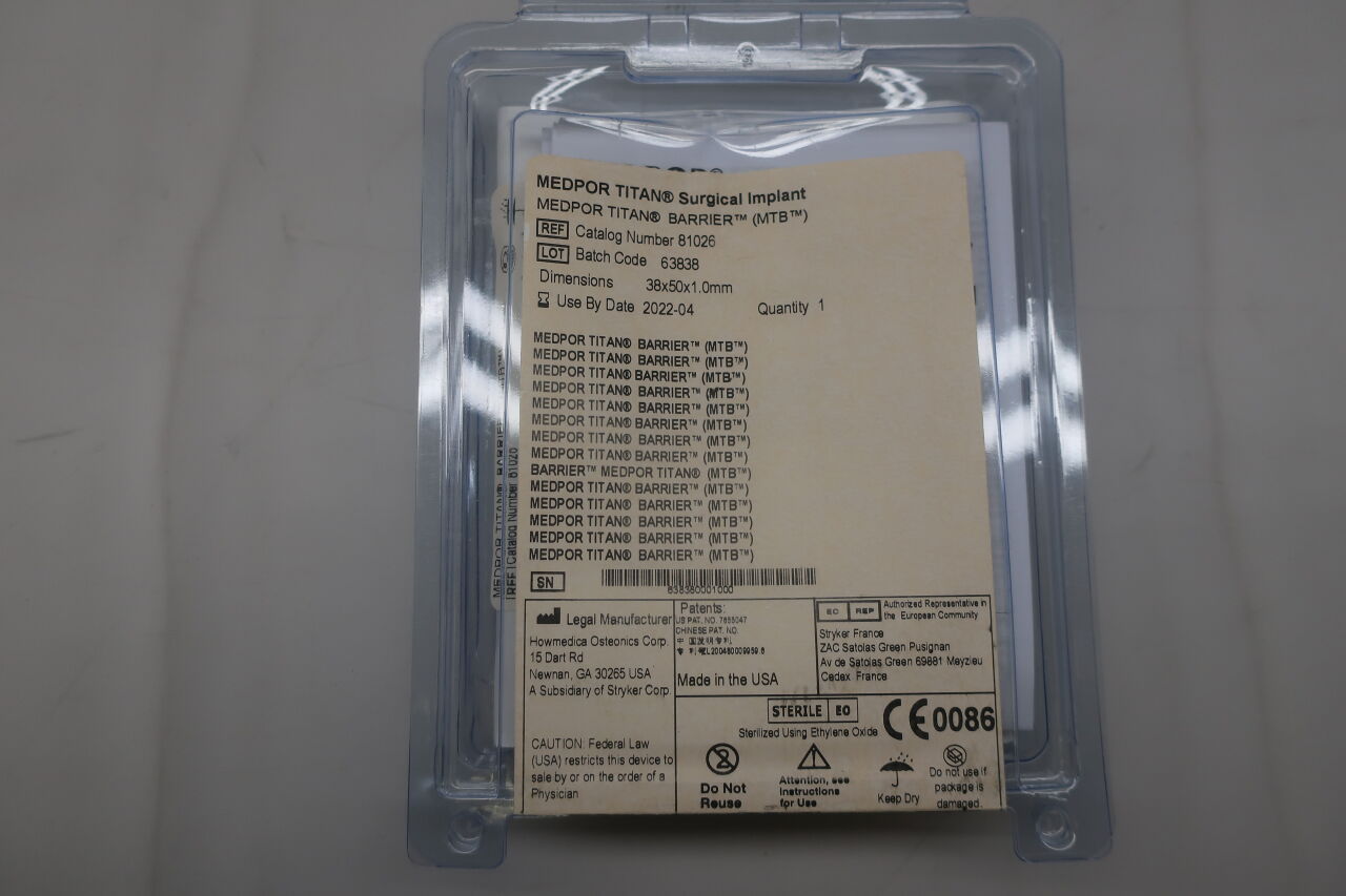 81026 - STRYKER - Medpor Titan Barrier MTB 38mm x 50mm, 1mm, () - ( Expiry Date: 2025-01-01 )