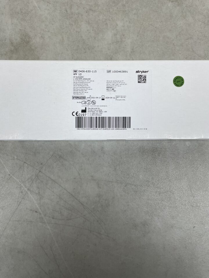 0406-630-115 - STRYKER - RF Cannula, HF-Surgery 20G x 100mm, 5mm Tip, Curved, (BX/10) - ( Expiry Date: 2024-09-12 )