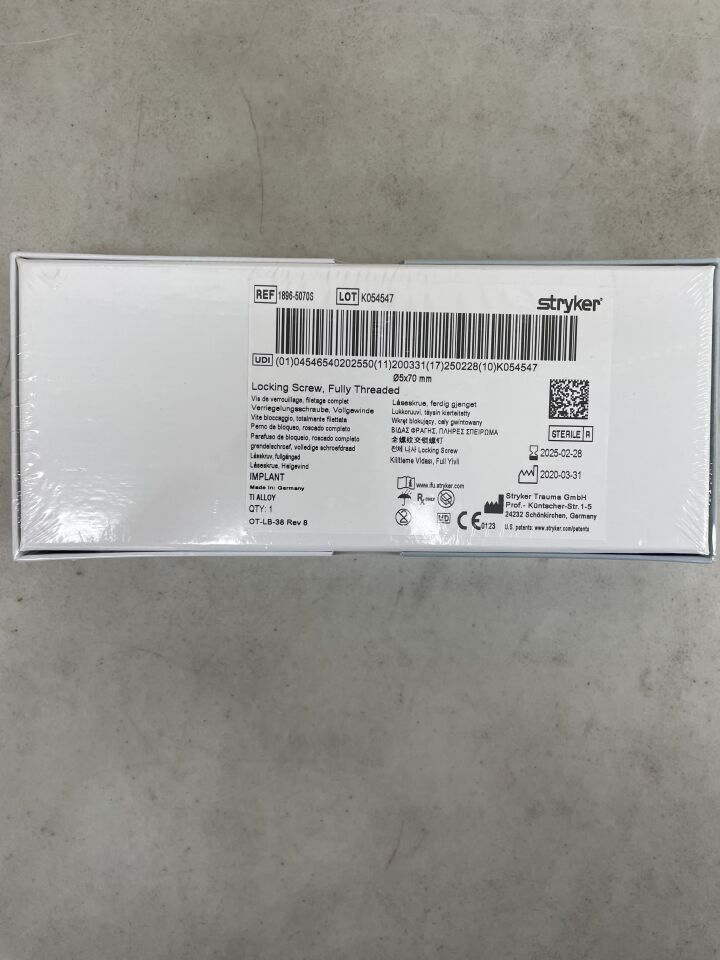 1896-5070S - STRYKER - 5mm Locking Screw - Fully Threaded / 70mm, (BX/1) - ( Expiry Date: 2025-02-28 )