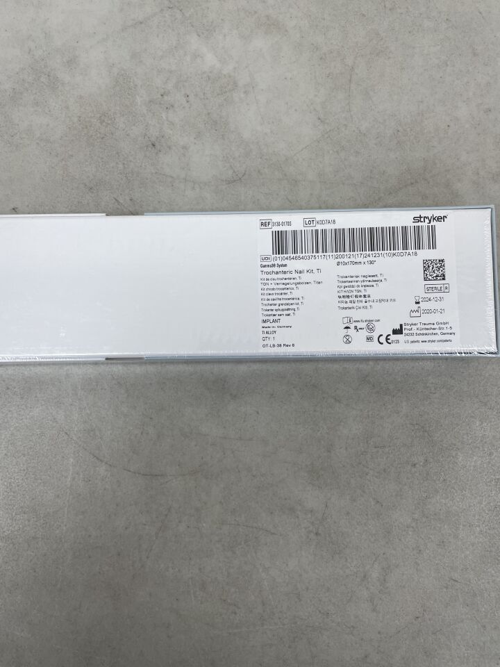 3125-0170S - STRYKER - Gamma3 Anodized Titanium Trochanteric Nail Kit, 10 dia. x 170 mm Length, 125 Degree, (BX/1) - ( Expiry Date: 2025-08-31 )