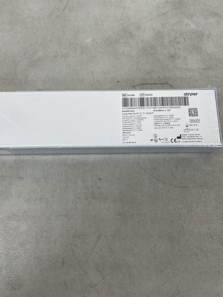 3425-0360S - STRYKER - Gamma3 System Long Nail Kit, R1.5, Ti, Right, 10 x 360mm x 125 Degree, (BX/1) - ( Expiry Date: 2024-12-31 )