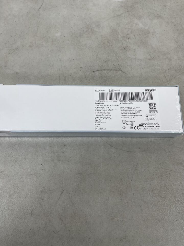 3425-1380S - STRYKER - Gamma3 Titanium Right R1.5 Cannulated Long Intramedullary Nail, 11 dia. x 380 mm Length, 125 Neck Angle, Sterile, (BX/1) - ( Expiry Date: 2025-06-30 )