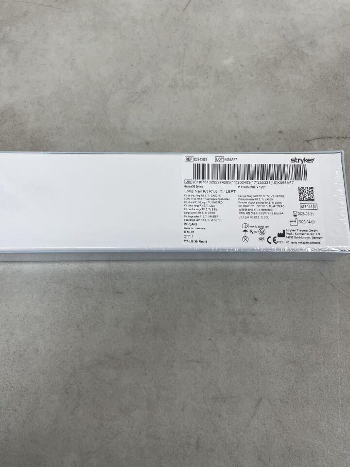 3525-1360S - STRYKER - Gamma3 Titanium Left R1.5 Cannulated Long Intramedullary Nail, 11 dia. x 360 mm Length, 125 Neck Angle, Sterile, (BX/1) - ( Expiry Date: 2025-03-31 )
