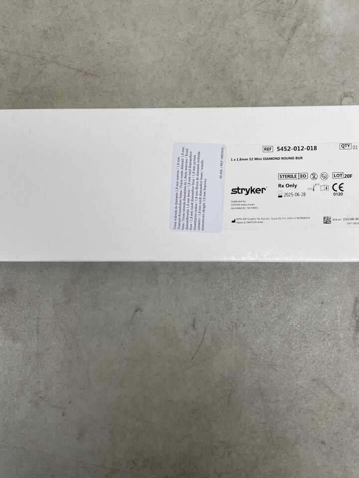 5452-012-018 - STRYKER - S2 Mini Diamond Round Bur 1mm x 1.8mm, (BX/1) - ( Expiry Date: 2025-06-28 )