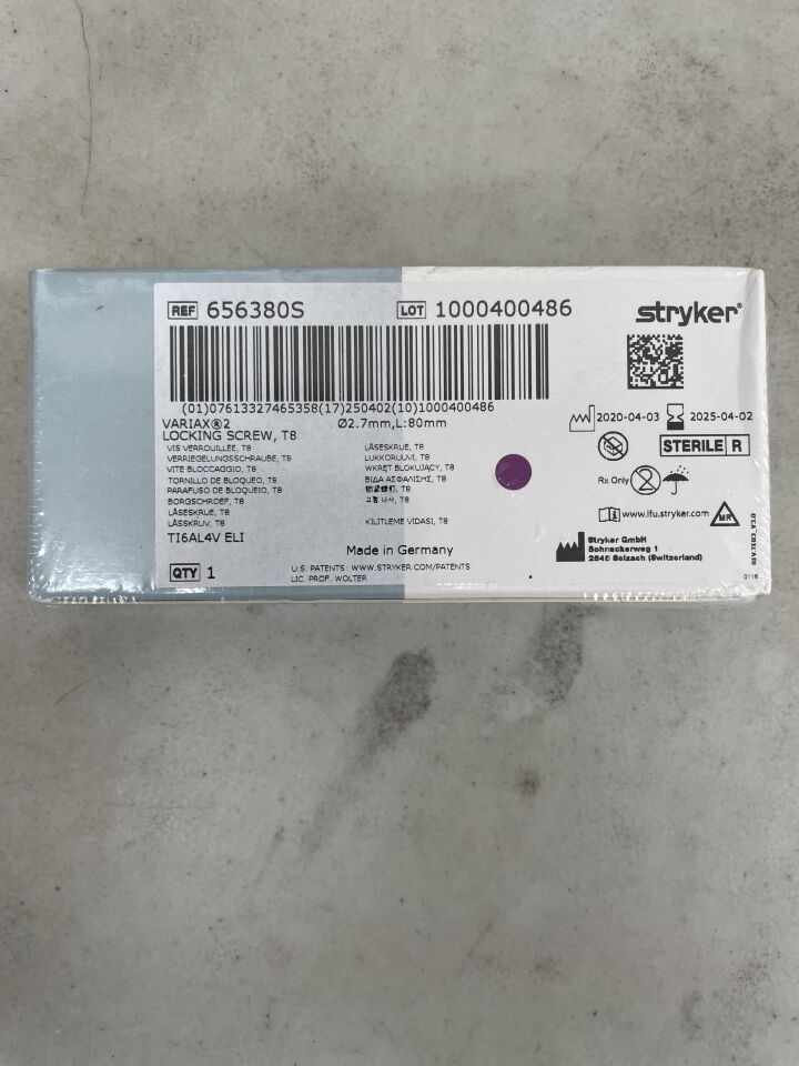 656380S - STRYKER - VariAx 2 T8 Mini Frag Locking Screw, 2.7 x 80mm, (BX/1) - ( Expiry Date: 2025-04-02 )