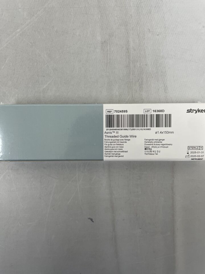 702459S - STRYKER - Asnis III Threaded Guide Wire, 1.4 x 150mm, (BX/1) - ( Expiry Date: 2025-01-31 )