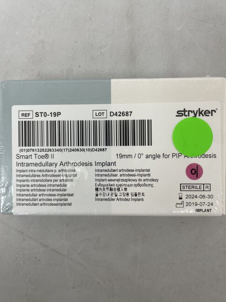 ST0-19P - STRYKER - Smart Toe II Intramedullary Arthrodesis Implant, 19mm, 0 Degree, (BX/1) - ( Expiry Date: 2023-06-30 )