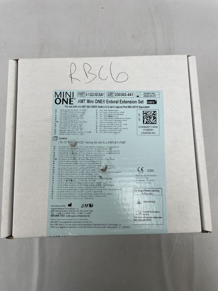 8-1222-ISOSAF - AMT - Mini ONE Extension RIGHT ANGLE Feeding Set with Dual ENFit Y-PORT (Pouched), 12", (BX/10) - ( Expiry Date: 2026-03-01 )
