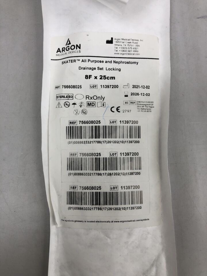 756608025 - ARGON - Skater All-Purpose and Nephrostomy Drainage Set Locking, 8F X 25cm, (EA) - ( Expiry Date: 2026-12-02 )