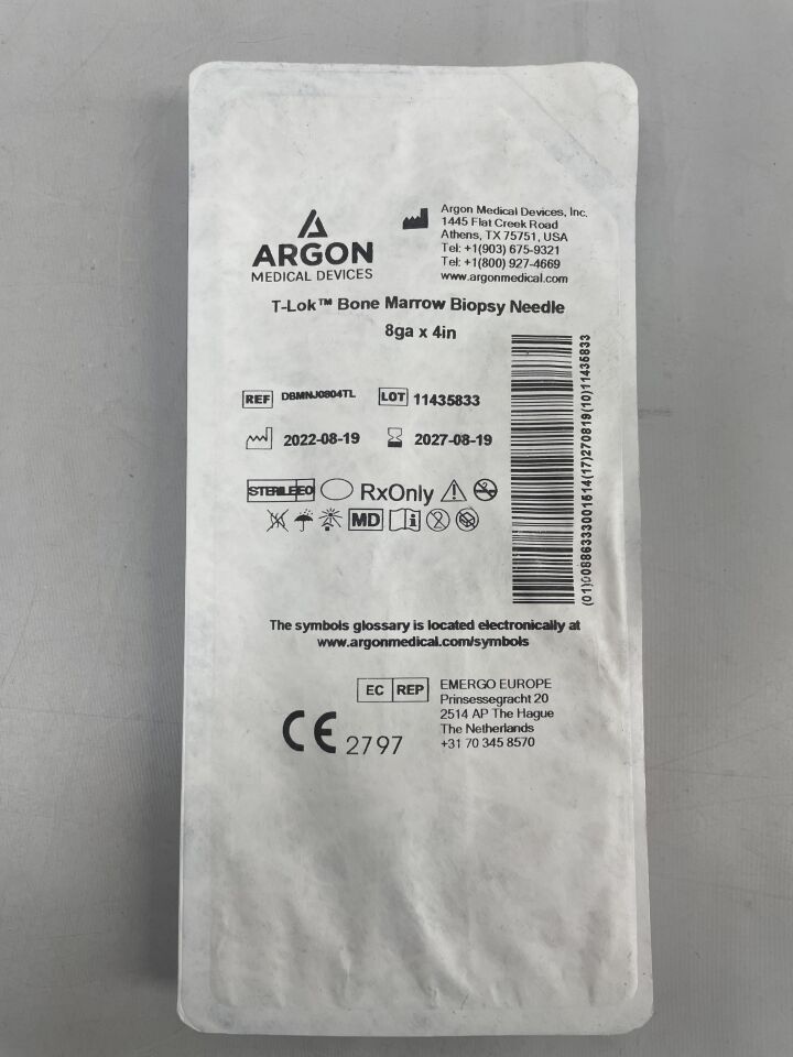 DBMNJ0804TL - ARGON - T-Lok Bone Marrow Biopsy Needle 8ga x 4in, (EA) - ( Expiry Date: 2027-08-19 )