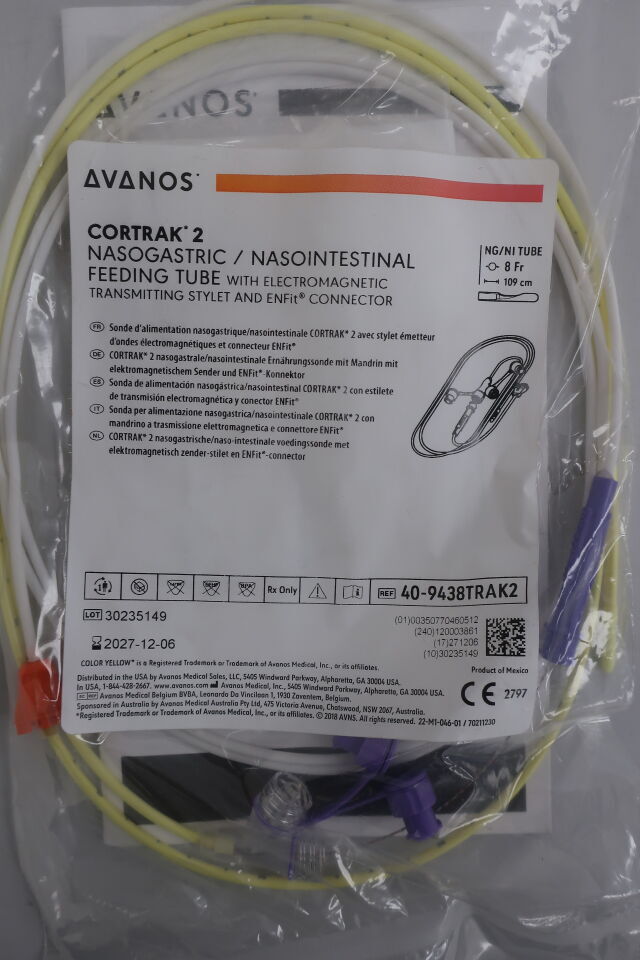 40-9438TRAK2 - AVANOS - cortarak*2 nasogastric/nasointestinal feeding tube with electromagnetic transmitting stylet and enfit connector l:109cm /8fr, (BX/10) - ( Expiry Date: 2026-02-28 )