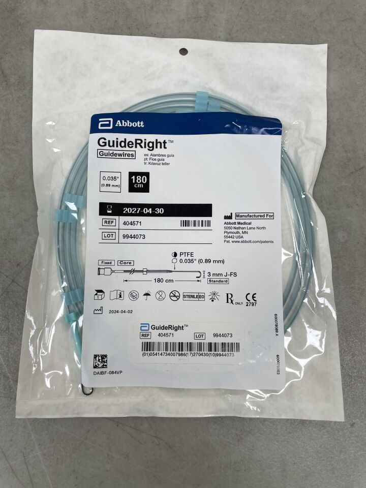 404571 - ABBOTT - Guía de alambre Guideright de 0,035" x 180 cm, 3 mm, estándar J, (unidad) - (Fecha de caducidad: 30/04/2027)
